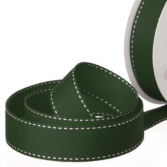 Ribbon Grosgrain Saddle Stitch Dark Green (25mmx20m)