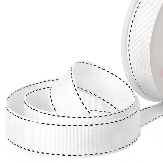 Ribbon Grosgrain Saddle Stitch White (25mmx20m)