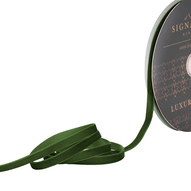 Ribbon Premium Plush Velvet Woven Edge Moss Green (10mmx20m)