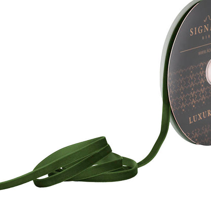 Ribbon Premium Plush Velvet Woven Edge Moss Green (10mmx20m)