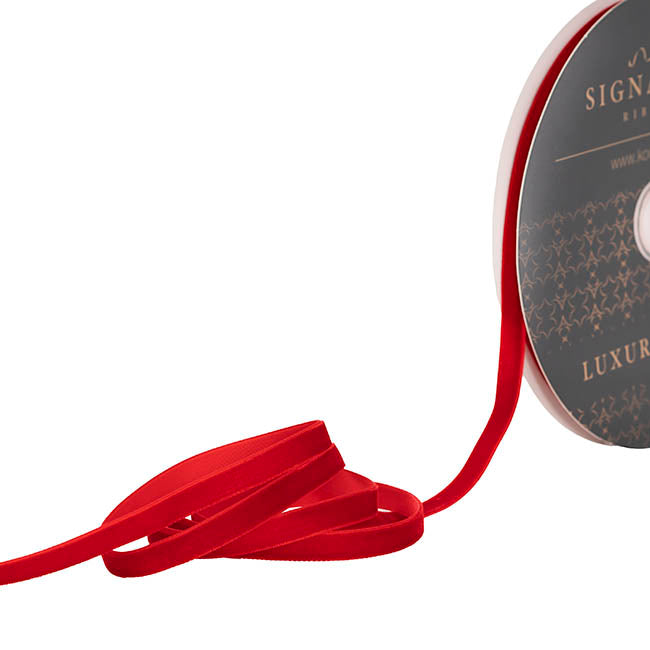 Ribbon Premium Plush Velvet Woven Edge Red (10mmx20m)