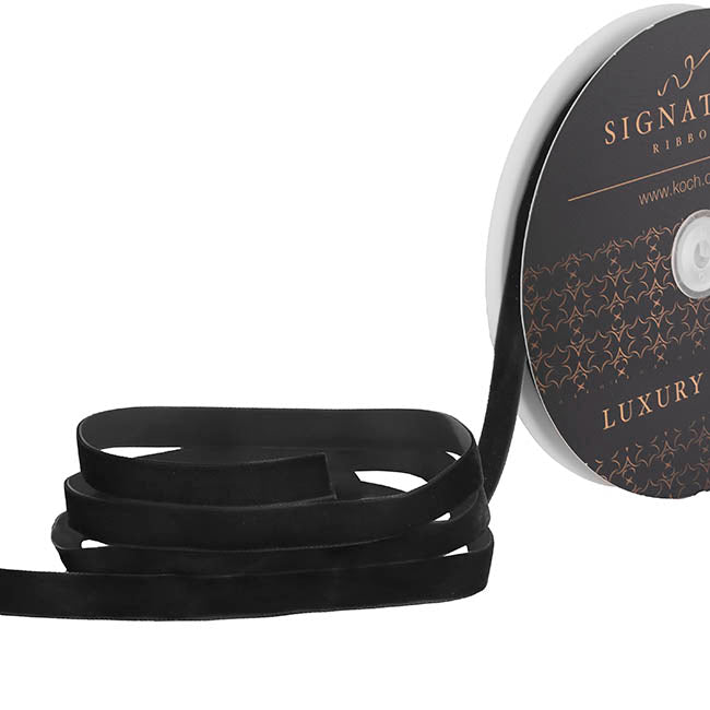 Ribbon Premium Plush Velvet Woven Edge Black (15mmx20m)
