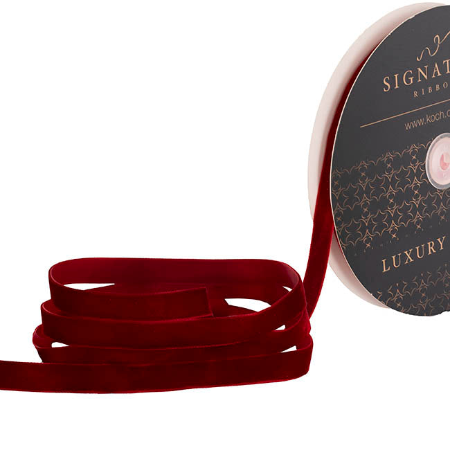 Ribbon Premium Plush Velvet Woven Edge Dark Red (15mmx20m)