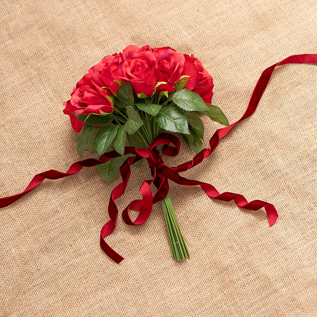 Ribbon Premium Plush Velvet Woven Edge Dark Red (15mmx20m)