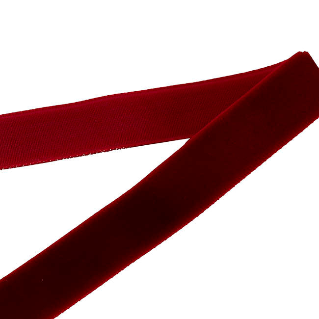 Ribbon Premium Plush Velvet Woven Edge Dark Red (15mmx20m)