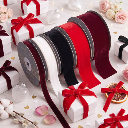 Ribbon Premium Plush Velvet Woven Edge Dark Red (15mmx20m)