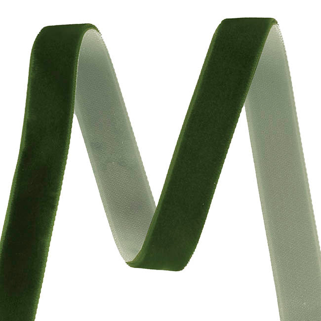 Ribbon Premium Plush Velvet Woven Edge Moss Green (15mmx20m)