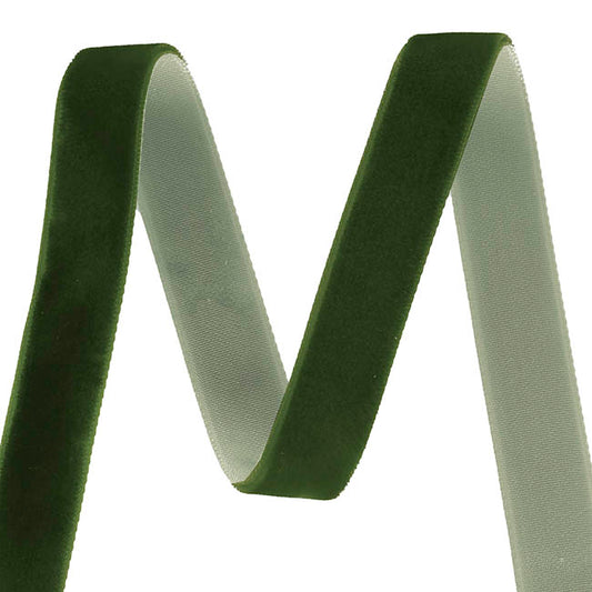 Ribbon Premium Plush Velvet Woven Edge Moss Green (15mmx20m)