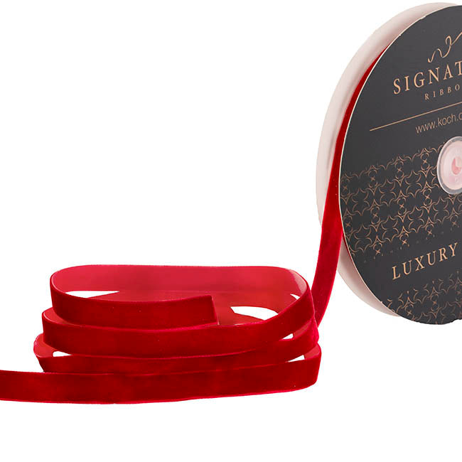Ribbon Premium Plush Velvet Woven Edge Red (15mmx20m)