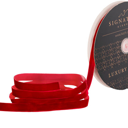 Ribbon Premium Plush Velvet Woven Edge Red (15mmx20m)