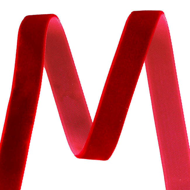 Ribbon Premium Plush Velvet Woven Edge Red (15mmx20m)