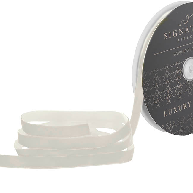 Ribbon Premium Plush Velvet Woven Edge White (15mmx20m)