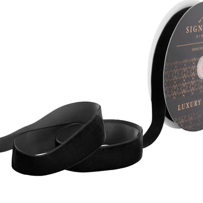 Ribbon Premium Plush Velvet Woven Edge Black (25mmx20m)