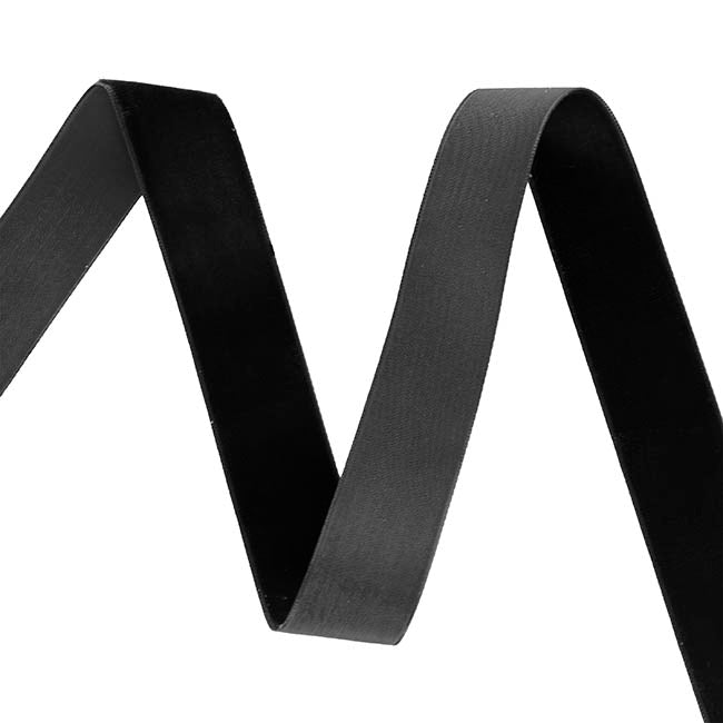 Ribbon Premium Plush Velvet Woven Edge Black (25mmx20m)