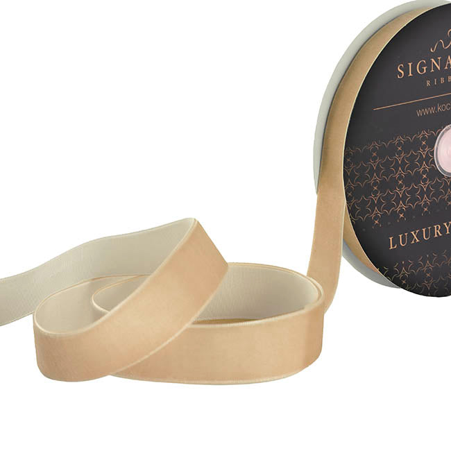 Ribbon Premium Plush Velvet Woven Edge Ivory (25mmx20m)