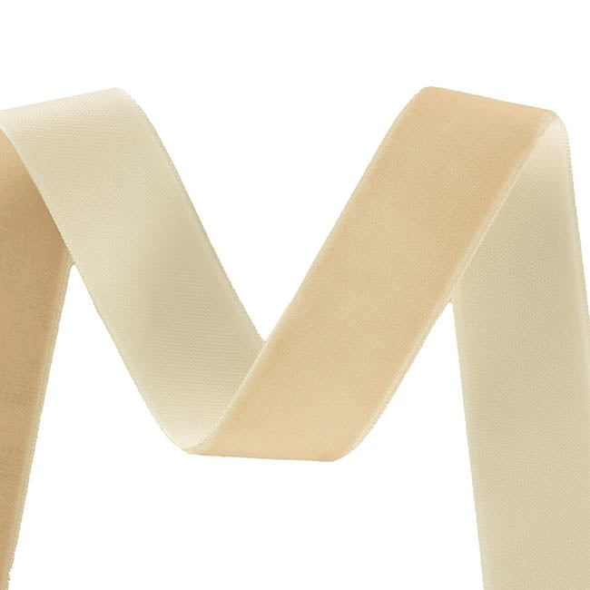 Ribbon Premium Plush Velvet Woven Edge Ivory (25mmx20m)