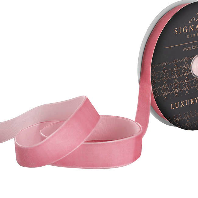 Ribbon Premium Plush Velvet Woven Edge Dusty Pink (25mmx20m)