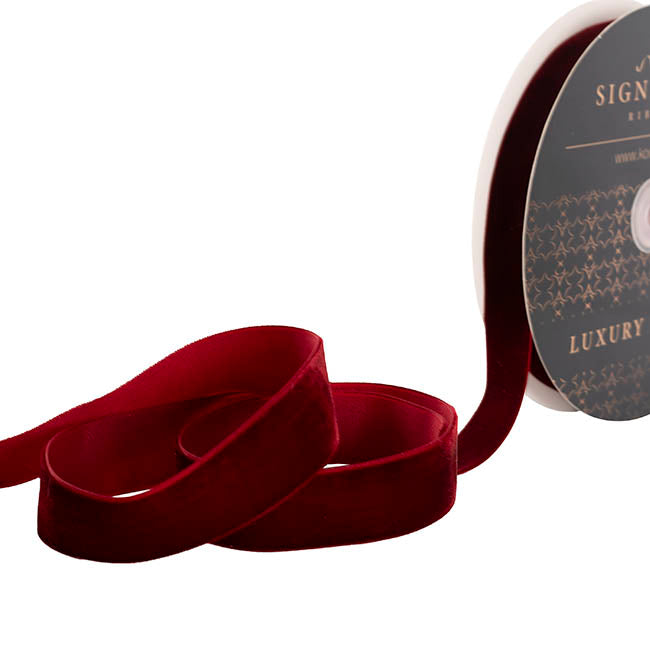 Ribbon Premium Plush Velvet Woven Edge Dark Red (25mmx20m)