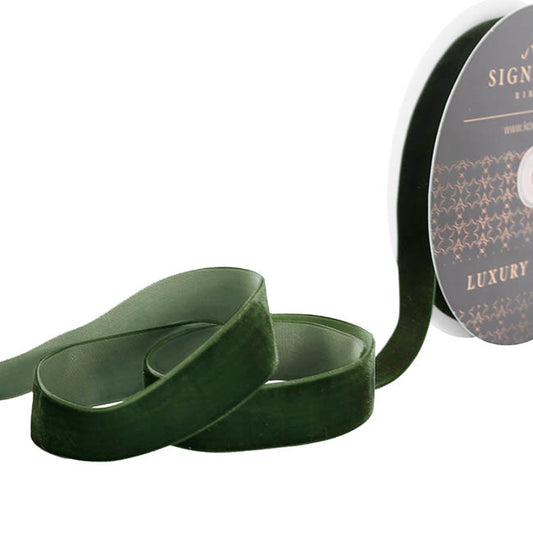 Ribbon Premium Plush Velvet Woven Edge Moss (25mmx20m)