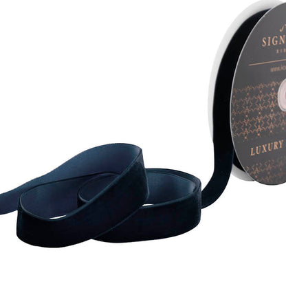 Ribbon Premium Plush Velvet Woven Edge Navy Blue (25mmx20m)