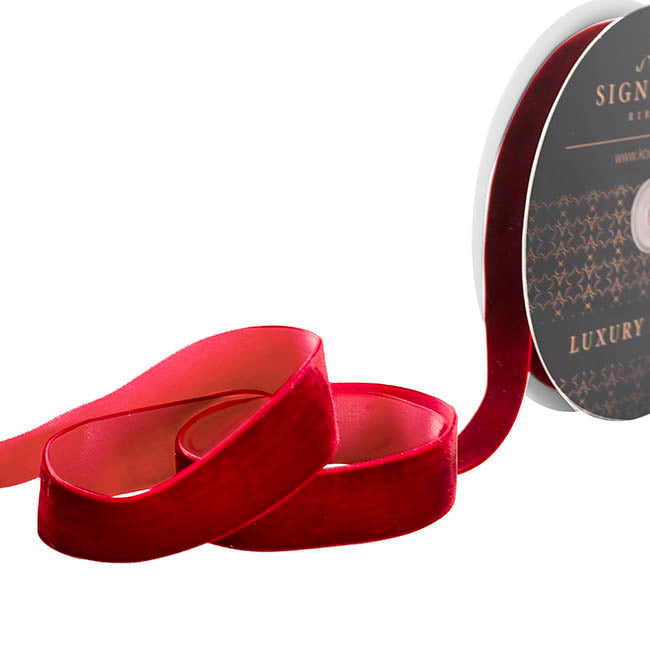 Ribbon Premium Plush Velvet Woven Edge Red (25mmx20m)