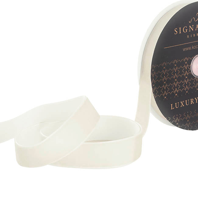 Ribbon Premium Plush Velvet Woven Edge White (25mmx20m)