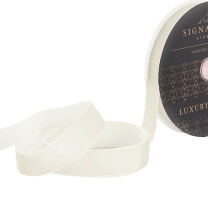Ribbon Premium Plush Velvet Woven Edge White (25mmx20m)