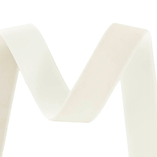 Ribbon Premium Plush Velvet Woven Edge White (25mmx20m)