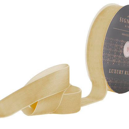 Ribbon Premium Plush Velvet Woven Edge Ivory (38mmx20m)
