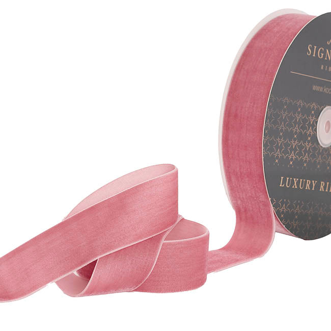 Ribbon Premium Plush Velvet Woven Edge Dusty Pink (38mmx20m)