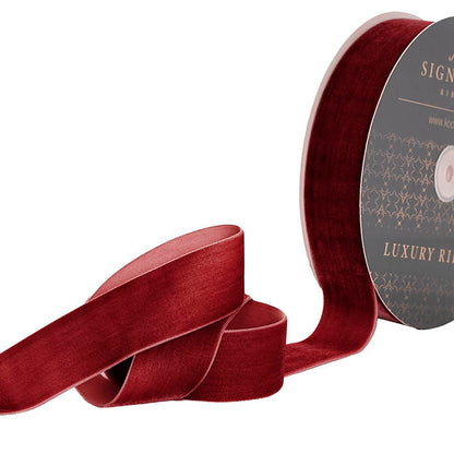 Ribbon Premium Plush Velvet Woven Edge Dark Red (38mmx20m)