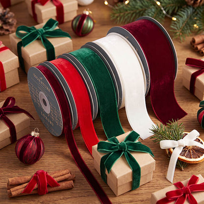 Ribbon Premium Plush Velvet Woven Edge Dark Red (38mmx20m)