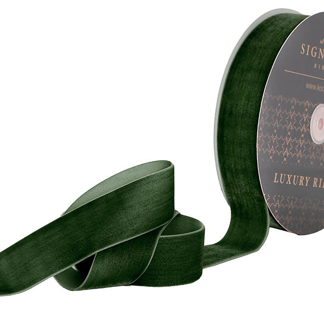 Ribbon Premium Plush Velvet Woven Edge Moss (38mmx20m)