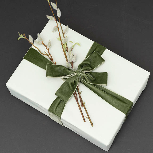 Ribbon Premium Plush Velvet Woven Edge Moss (38mmx20m)