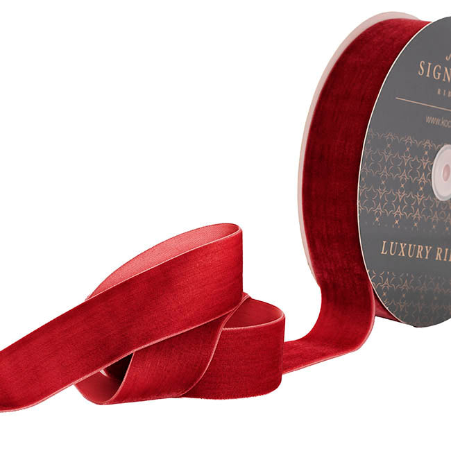 Ribbon Premium Plush Velvet Woven Edge Red (38mmx20m)