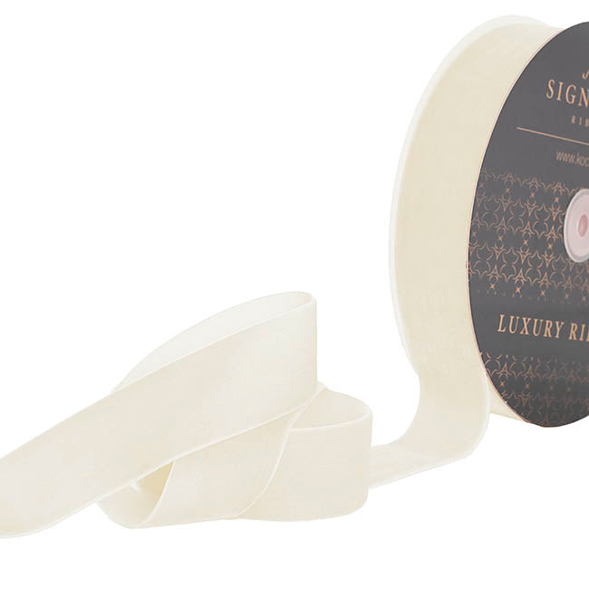 Ribbon Premium Plush Velvet Woven Edge White (38mmx20m)