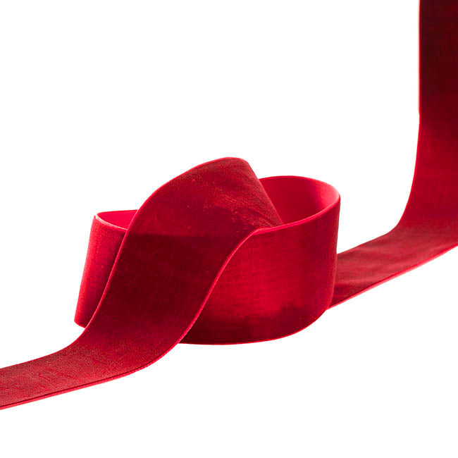 Ribbon Premium Plush Velvet Woven Edge Red (50mmx20m)