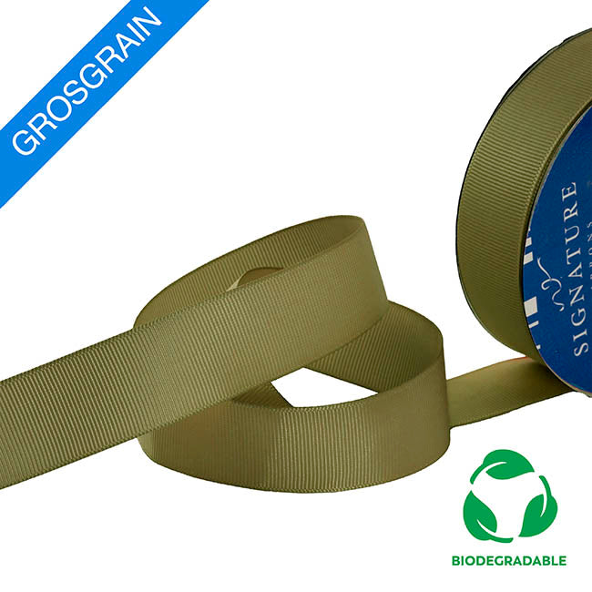 Ribbon Bio-Poly Blend Grosgrain Olive Green (25mmx25m)