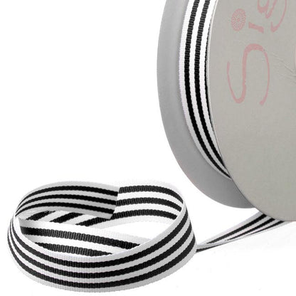 Grosgrain Ribbon Fine Stripes Black & White (15mmx20m)