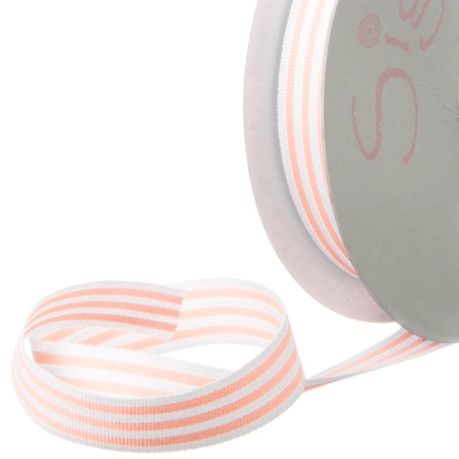 Grosgrain Ribbon FIne Stripes Baby Pink & White (15mmx20m)