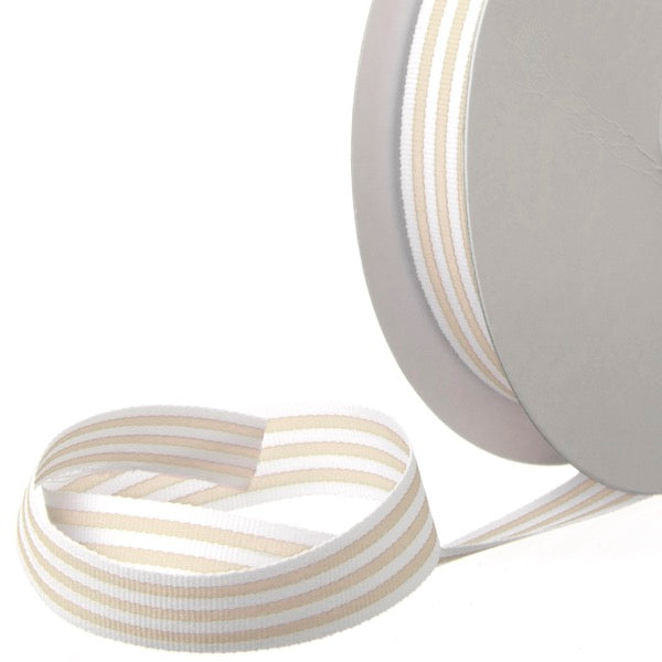 Grosgrain Ribbon Fine Stripes Natural & White (15mmx20m)