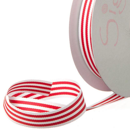 Grosgrain Ribbon Fine Stripes Red & White (15mmx20m)