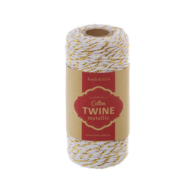 Cotton Twine 2mm X 100m Metallic White Gold