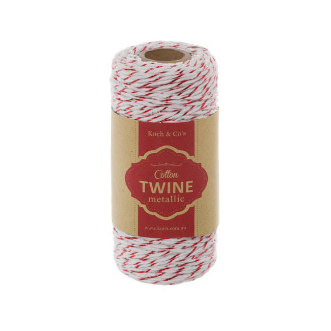 Cotton Twine 2mm X 100m Metallic Red White