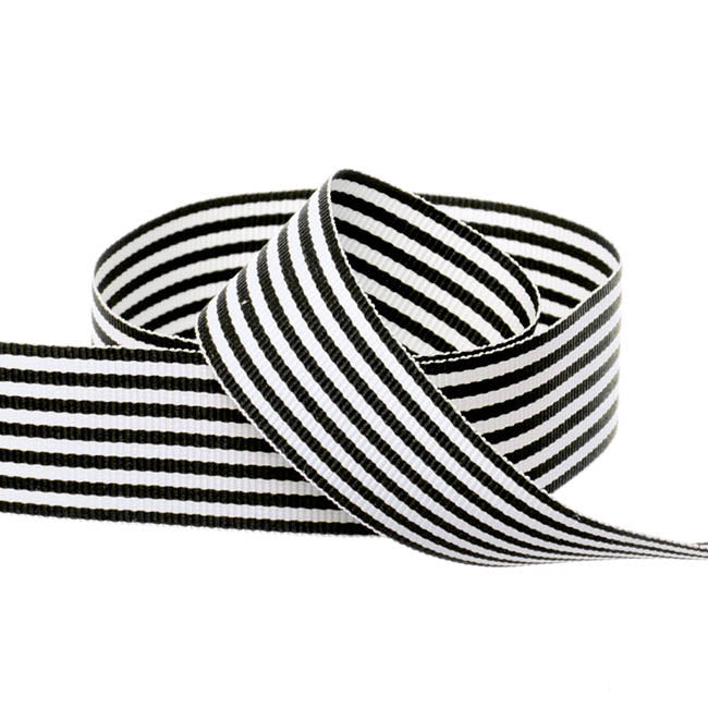 Grosgrain Ribbon Fine Stripes Black & White (25mmx20m)