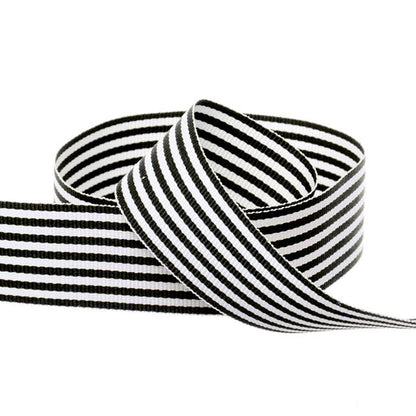 Grosgrain Ribbon Fine Stripes Black & White (25mmx20m)