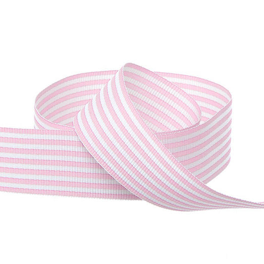 Grosgrain Ribbon Fine Stripes Baby Pink & White (25mmx20m)