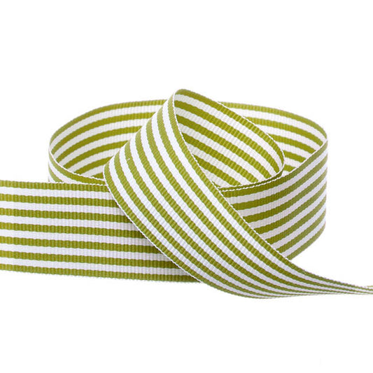 Grosgrain Ribbon Fine Stripes Moss Green & White (25mmx20m)