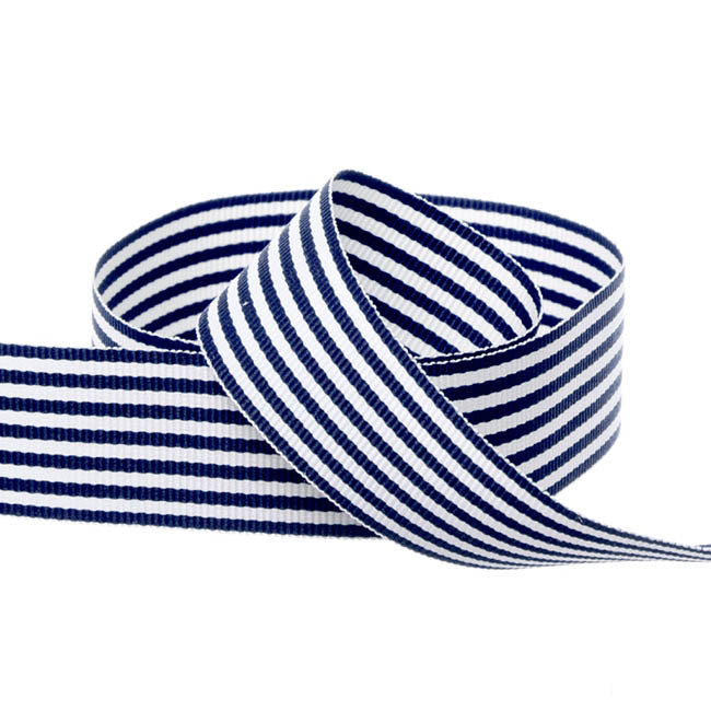Grosgrain Ribbon Fine Stripes Navy & White (25mmx20m)