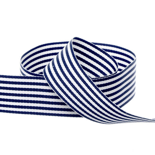 Grosgrain Ribbon Fine Stripes Navy & White (25mmx20m)